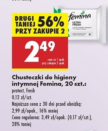 Chusteczki do higeny intymnej fresh Femina intimea promocja w Biedronka