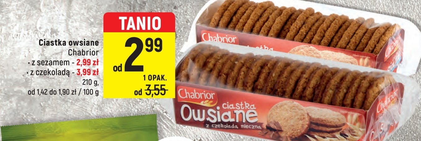 Ciastka owsiane w czekoladzie mlecznej Chabrior promocja