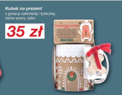 Kubek na prezent z gorącą czekoladą i łyżeczką różne wzory promocja w KiK
