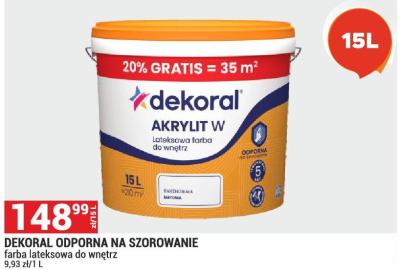 Farba DEKORAL ODPORNA NA SZOROWANIE promocja w Merkury Market