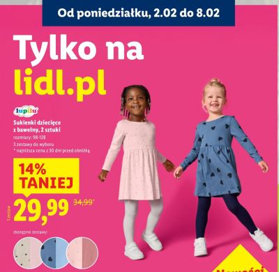 Lupilu Sukienki dziecięce z bawełny 2 sztuki rozmiary 98-128 promocja w Lidl
