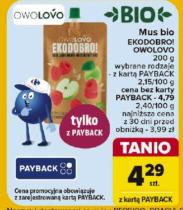 Mus jabłkowo-malinowy ekodobro Owolovo promocja