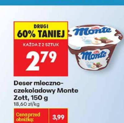 Deser mleczno-czekoladowy Monte Zott, 150 g promocja w Biedronka