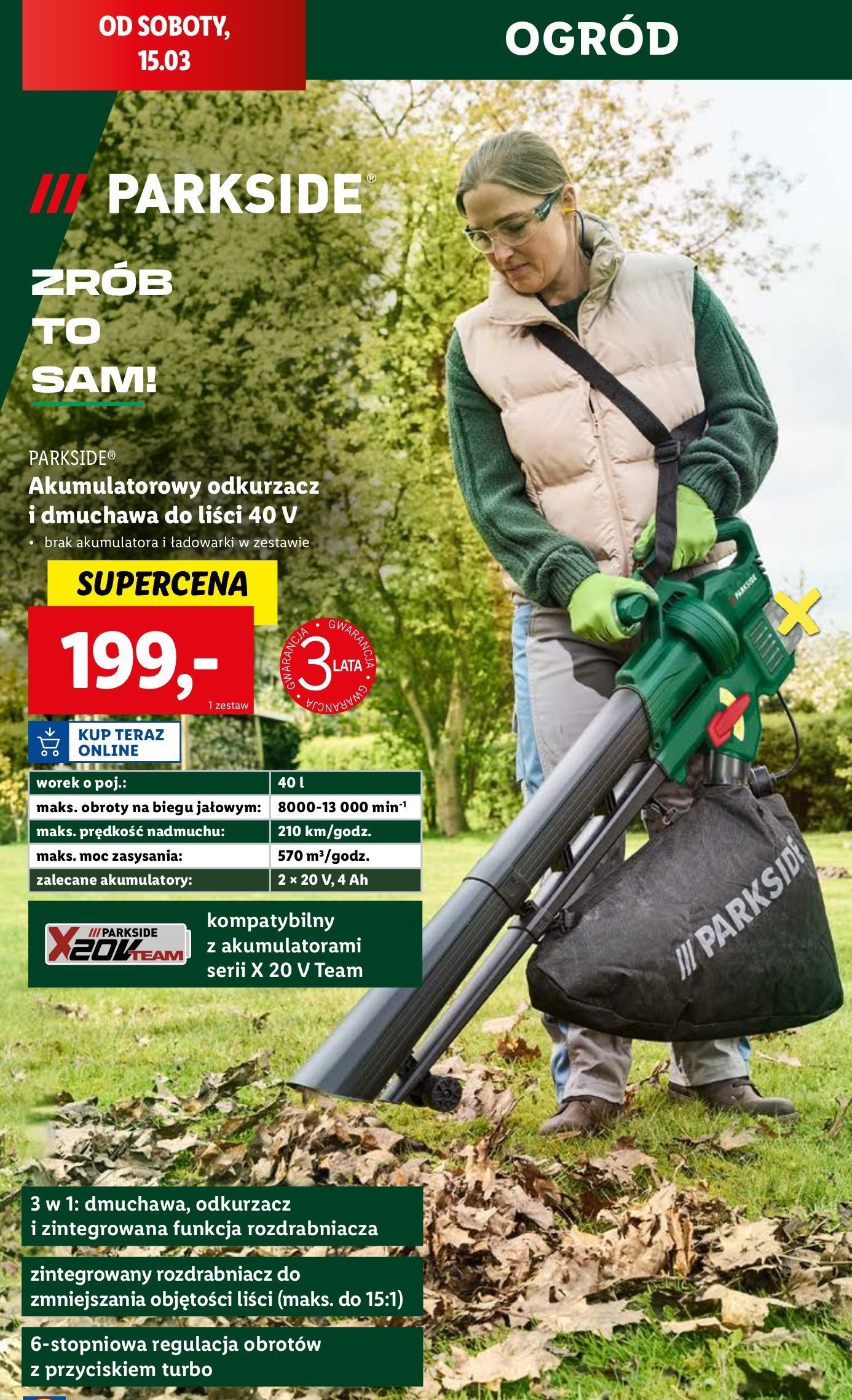 Odkurzacz do liści 40 v Parkside promocja w Lidl