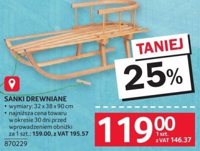 Sanki drewniane rozmiary 32x90cm promocja w Selgros
