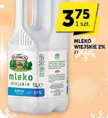 Mleko wiejskie Piątnica 2% 1l promocja w Euro Sklep