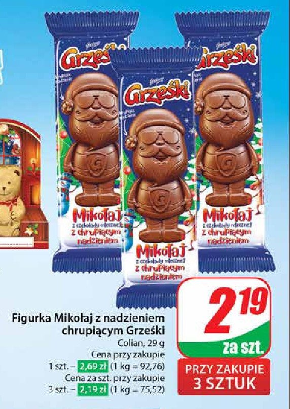 Figurka czekoladowa mikołaj Grześki promocja w Dino