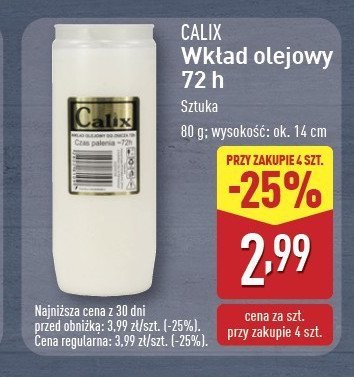 Wkład olejowy do znicza 72 h 220 g Calix promocja