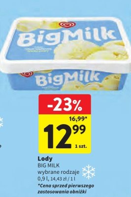 Lody BIG MILK wybrane rodzaje promocja w Intermarche