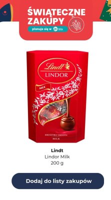 Praliny Lindor Milk 200 g promocja w Dino