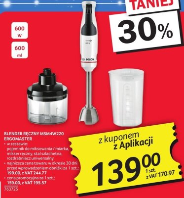 Blender ręczny BOSCH MSM4W220 ERGOMASTER 600 W 600 ml promocja w Selgros