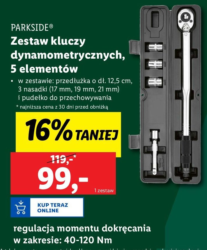 Zestaw kluczy dynamometrycznych Parkside promocja