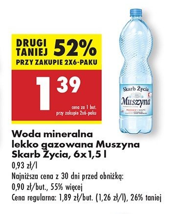 Woda lekko gazowana Muszyna skarb życia promocja w Biedronka