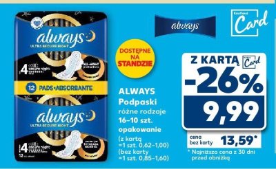 Podpaski ALWAYS różne rodzaje 16-10 szt. promocja w Kaufland