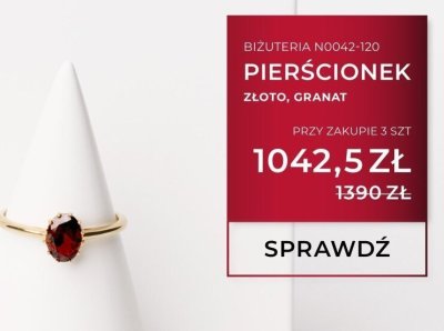Pierścionek złoto, granat N0042-120 promocja w Briju