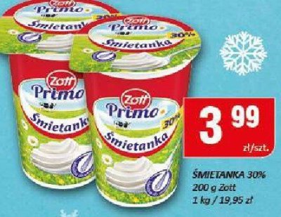 Śmietanka 30% Zott Primo promocja w Chorten