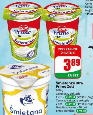 Śmietanka 30% Primo Zott promocja w Dino