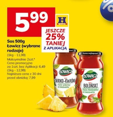 Sos 500g Łowicz (wybrane rodzaje) (Maksymalnie 2szt.*) (1kg - 12,98) promocja w Hitpol
