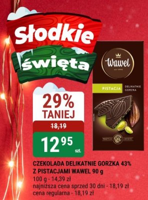 Czekolada delikatnie gorzka 43% z pistacjami Wawel 90 g promocja w bi1