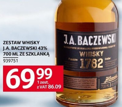Zestaw whisky J.A. Baczewski 43% 700 ml ze szklanką promocja w Selgros