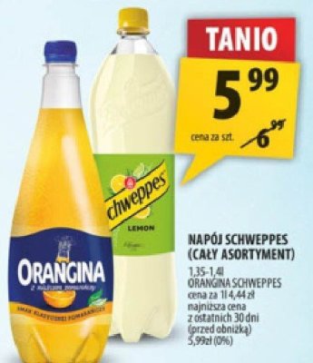 Napój SCHWEPPES (cały asortyment) 1l-1,5l ORANGINA SCHWEPPES promocja w Arhelan