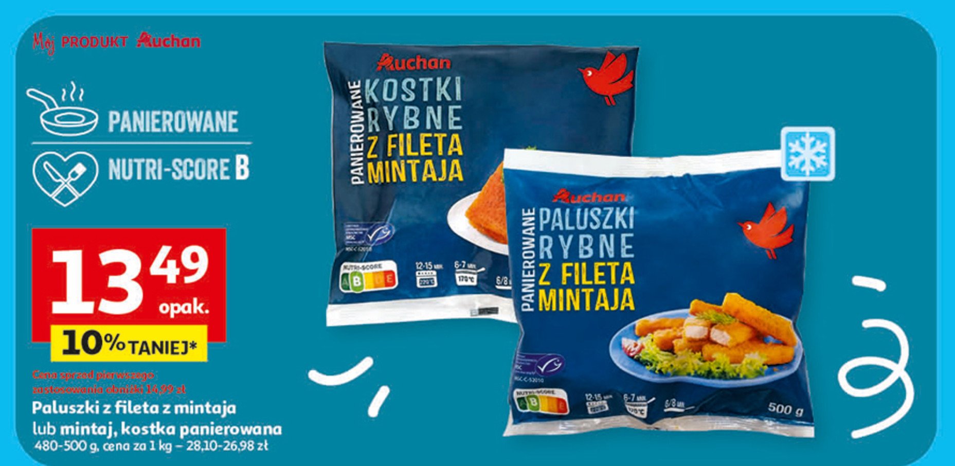 Kostki rybne z fileta mintaja Auchan różnorodne (logo czerwone) promocja