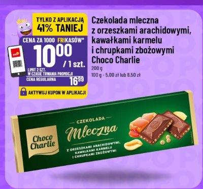 Czekolada mleczna Choco Charlie z orzeszkami arachidowymi, kawałkami karmelu i chrupkami zbożowymi promocja w POLOmarket