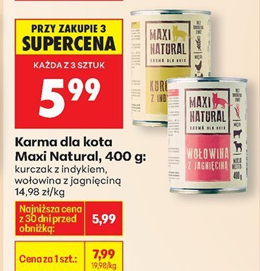 Karma dla kota Maxi Natural, 400 g: kurczak z indykiem wołowina z jagnięciną promocja w Biedronka