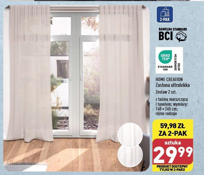 Zas艂ona z oczkami 140 x 245 cm Home creation promocja