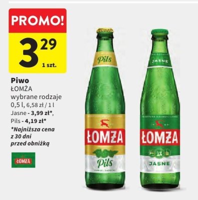 Piwo ŁOMZA wybrane rodzaje 0,5 l Jasne, Pils promocja w Intermarche
