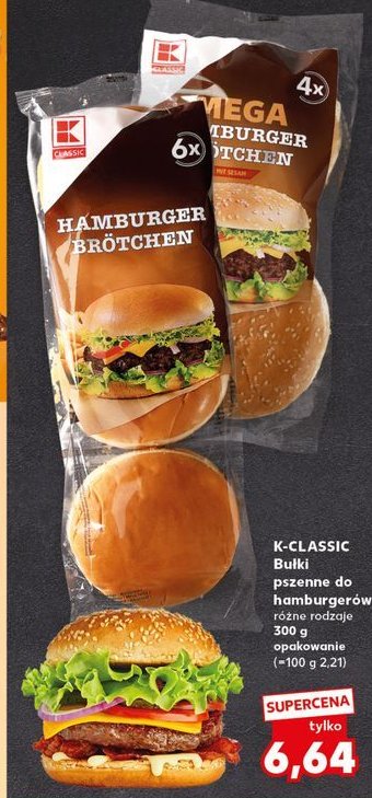Bułki pszenne hamburger mega K-classic promocja w Kaufland