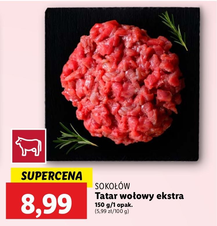 Tatar wołowy ekstra Sokołów promocja w Lidl