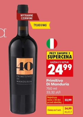 Wino czerwone Primitivo Di Manduria promocja w Biedronka