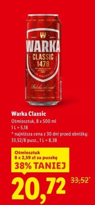 Piwo Warka Classic 8-pak promocja w Lidl