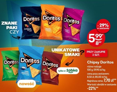 Chipsy Doritos różne rodzaje promocja w Żabka