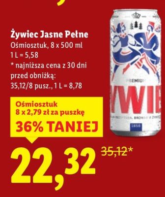 Piwo Żywiec Jasne Pełne promocja w Lidl