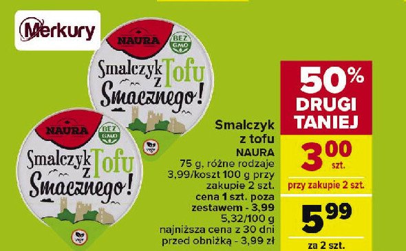 Smalczyk z tofu Naura promocja w Carrefour Market