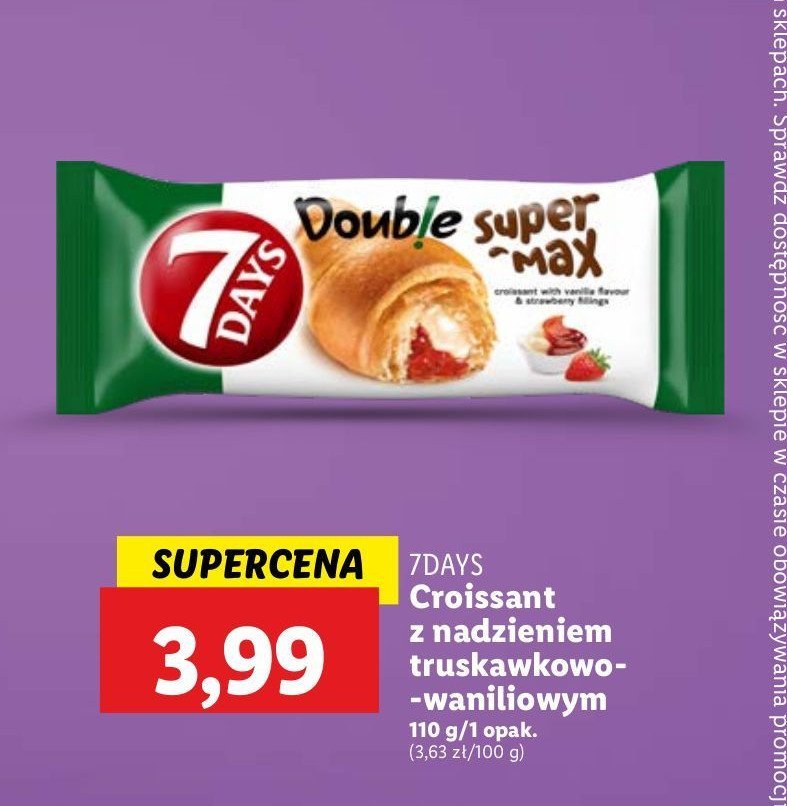 Rogal z nadzieniem waniliowo - truskawkowym 7 days double max promocja