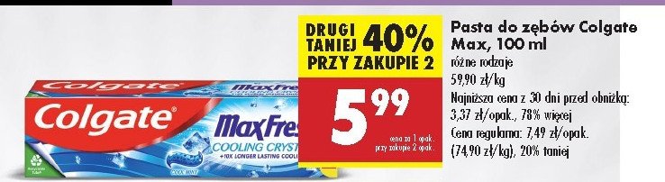 Pasta do zębów cooling crystals Colgate max fresh promocja w Biedronka