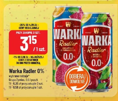 Warka Radler 0% promocja w POLOmarket