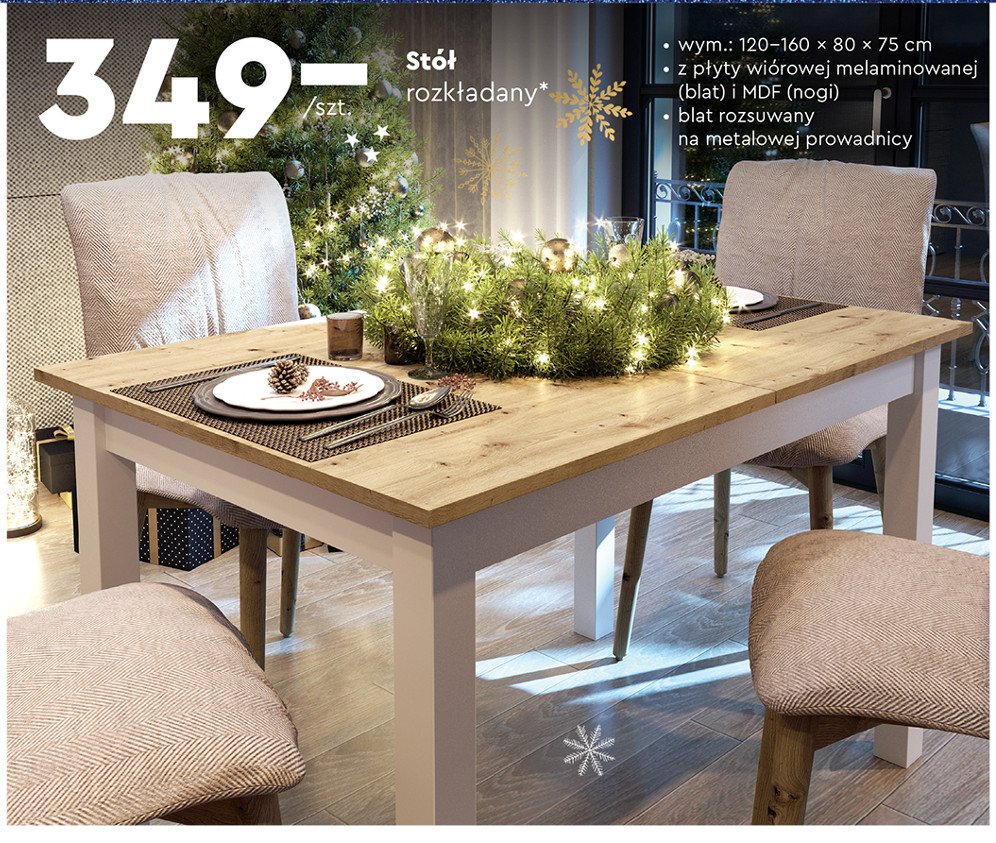 Stół rozkładany 120-160 x 80 x 76 cm promocja