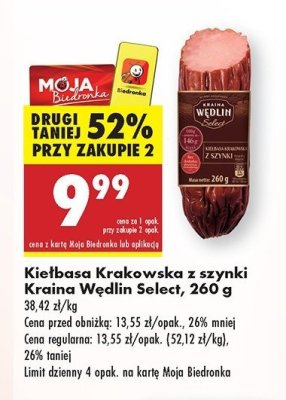 Kiełbasa krakowska z szynki Kraina wędlin select promocja