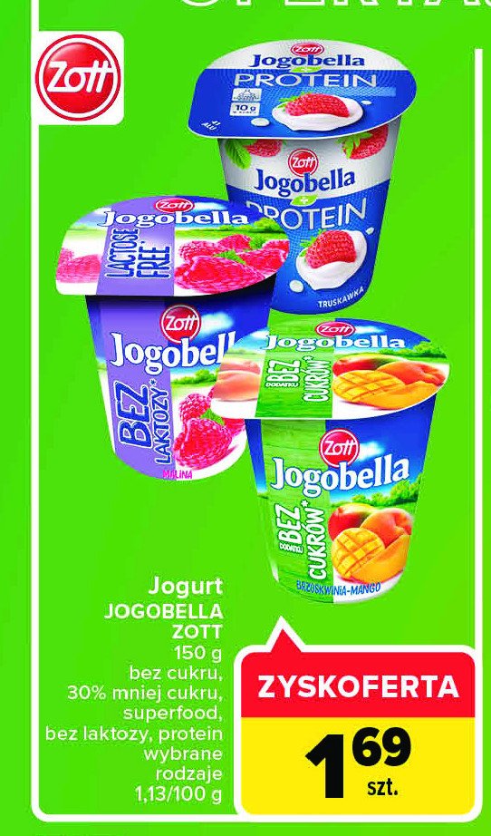 Jogurt malinowy bez laktozy Zott jogobella promocje