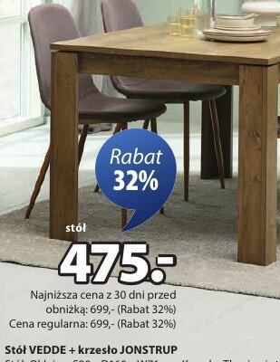 Stół Vedde + krzesło JONSTRUP promocja w Jysk