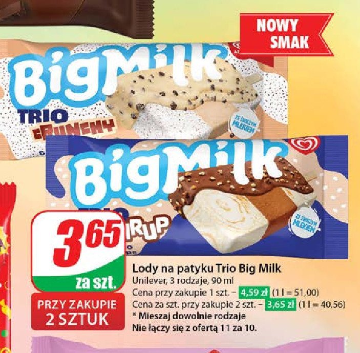 Lód trio crunchy Algida big milk promocja w Dino