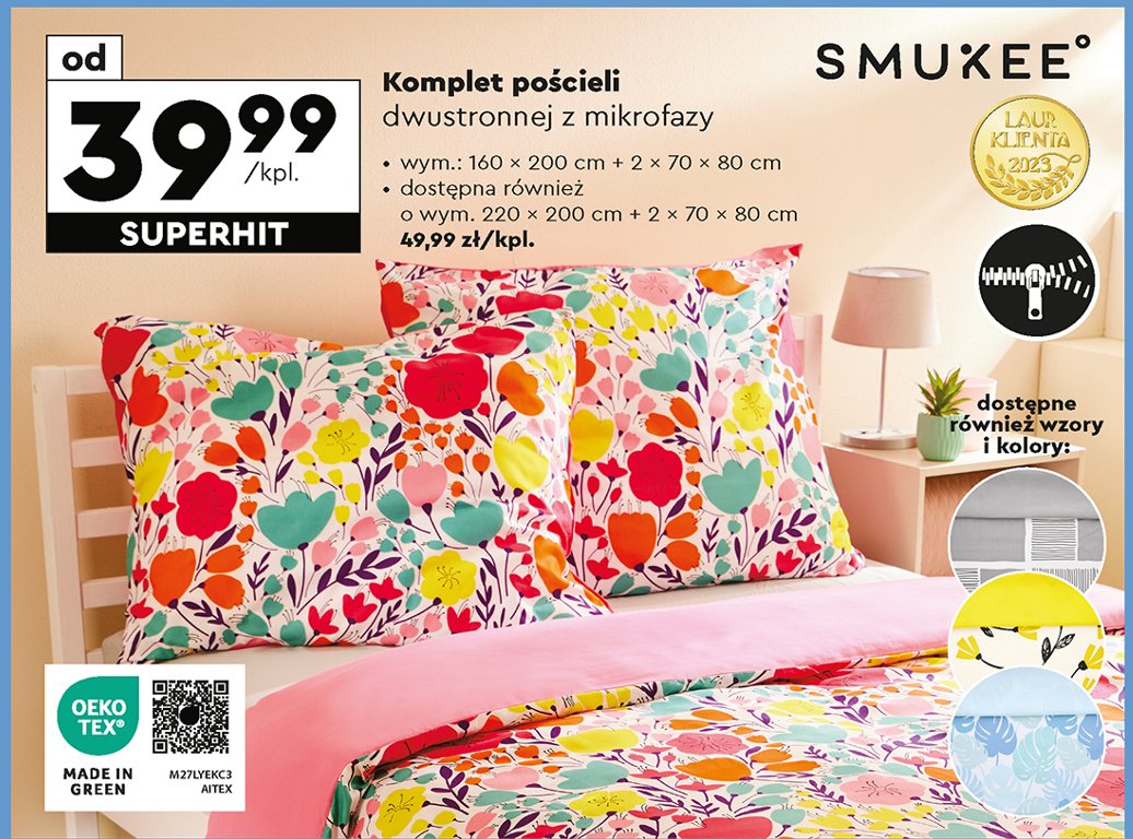 Pościel z mikrofazy 220 x 200 cm + 2 x 70 x 80 cm Smukee home promocja