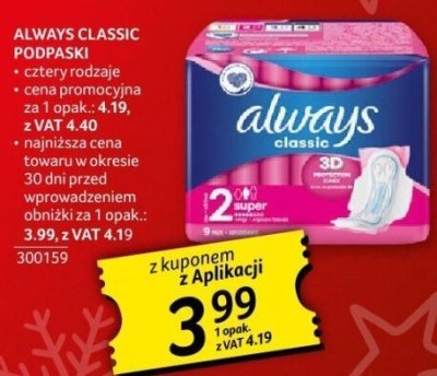 Podpaski Always Classic promocja w Selgros