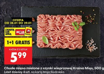 Mięso mielone chude z szynki wieprzowej Kraina Mięs promocja w Biedronka