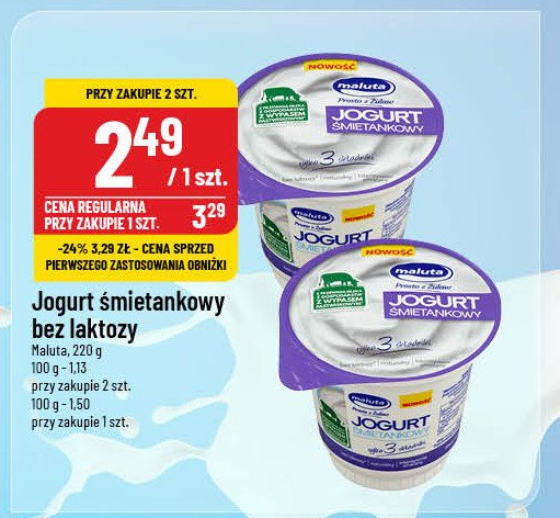 Jogurt śmietankowy bez laktozy Maluta promocja