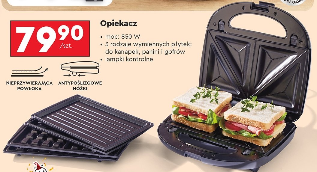 Opiekacz do kanapek 850 w Hoffen promocja w Biedronka